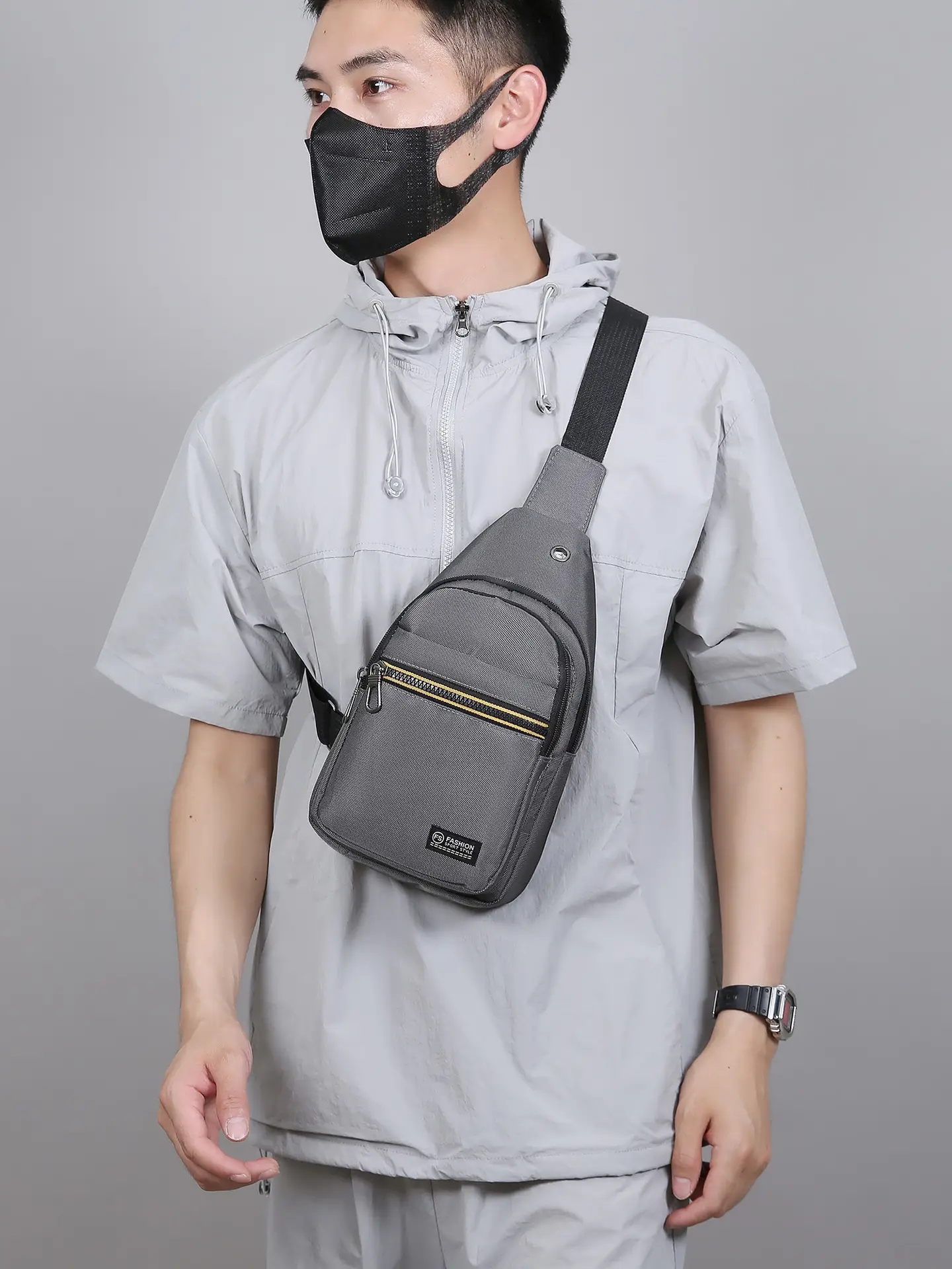 Men's Green Nylon Crossbody Bag Multi-Compartment Business Commute