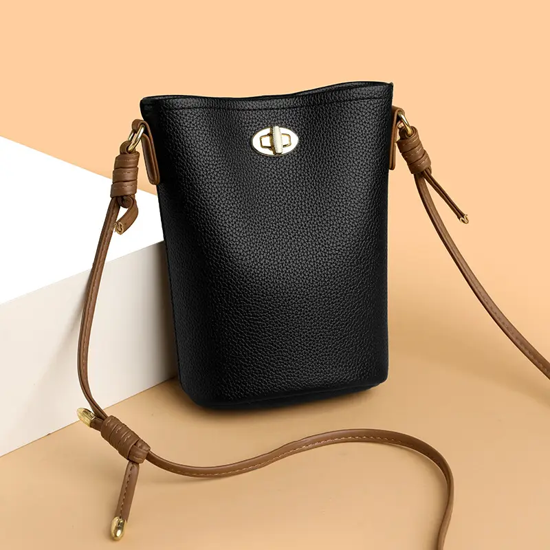 Women's 2-Piece Leather Underarm Bags Black White - Image 5