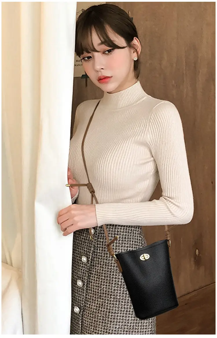 Women's 2-Piece Leather Underarm Bags Black White — feature 10