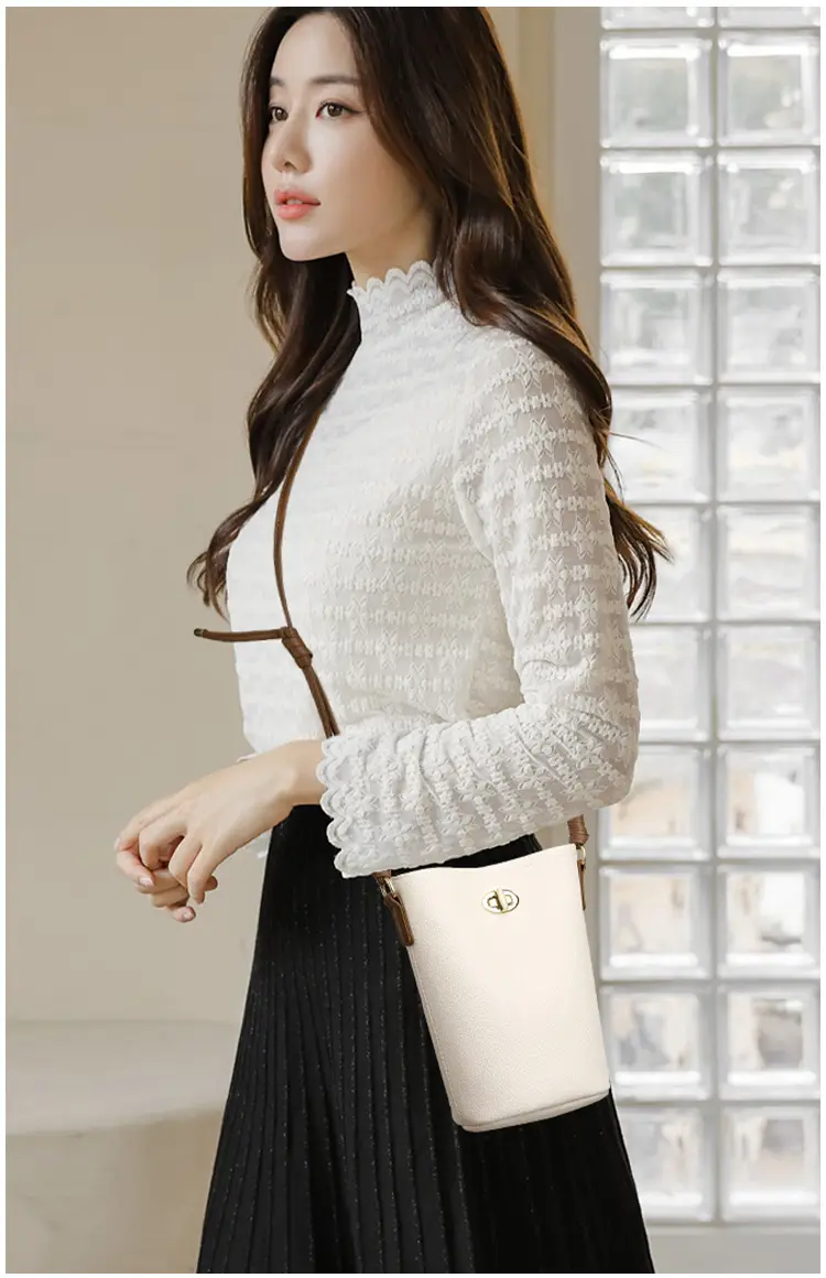 Women's 2-Piece Leather Underarm Bags Black White — feature 12