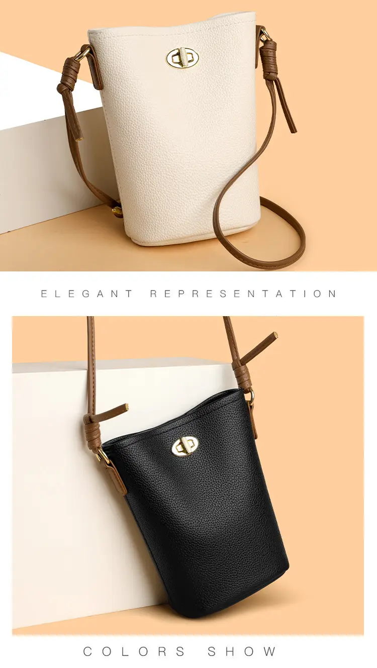Women's 2-Piece Leather Underarm Bags Black White — feature 6