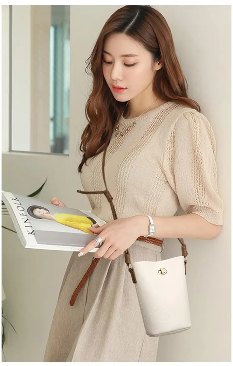 Women's 2-Piece Leather Underarm Bags Black White — feature 8