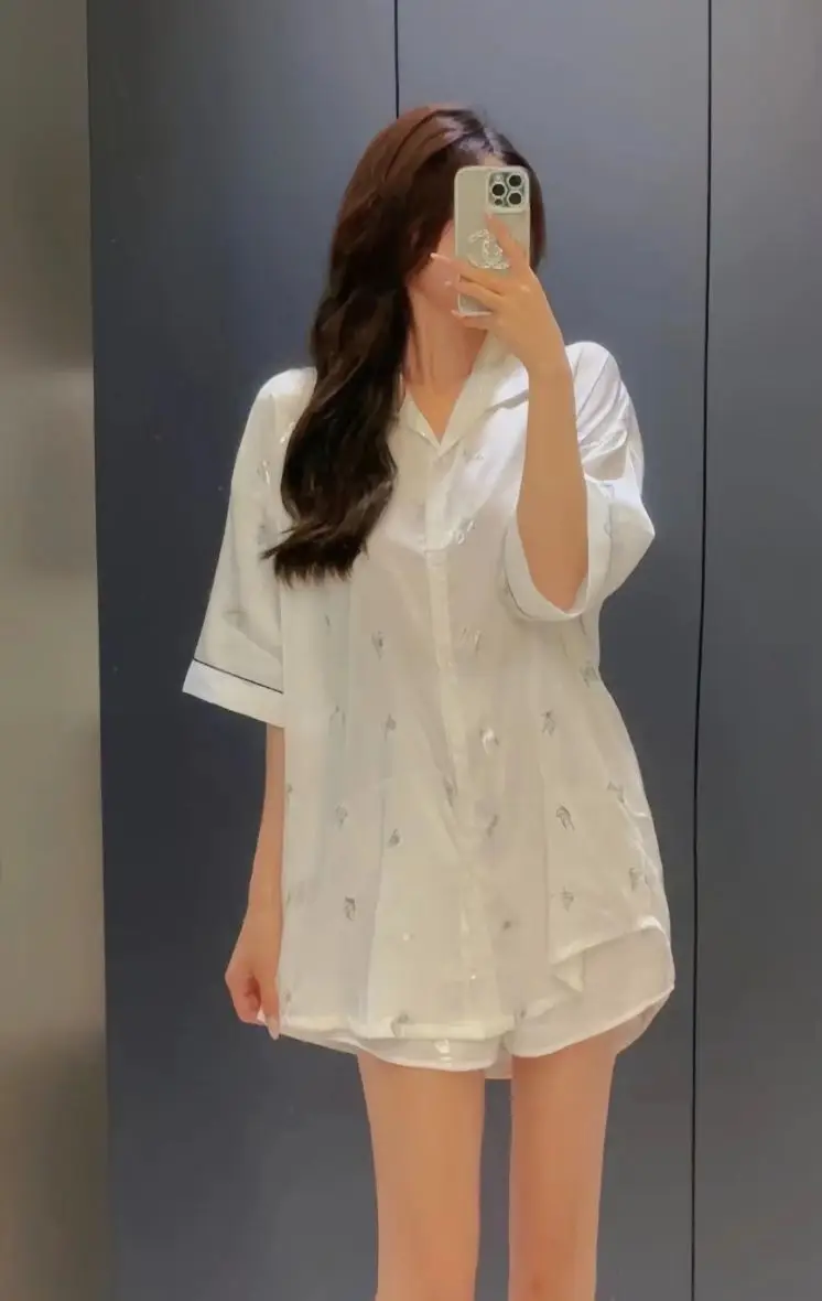 Manufacturer Wholesale [Butterfly Pearl] Classy Accessible Luxury Ice Silk Butterfly Shirt Dress Women's Summer New Home Wear Thin Style — feature 3
