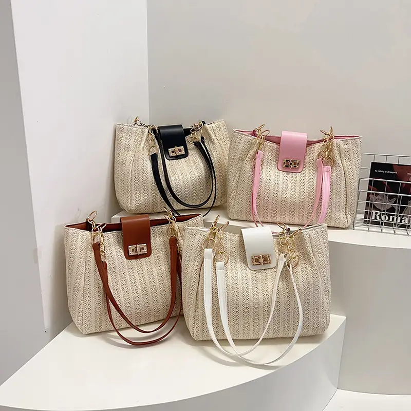 Women Cross-Brown Woven Shoulder Bag Large Capacity Beach Tote - Image 6