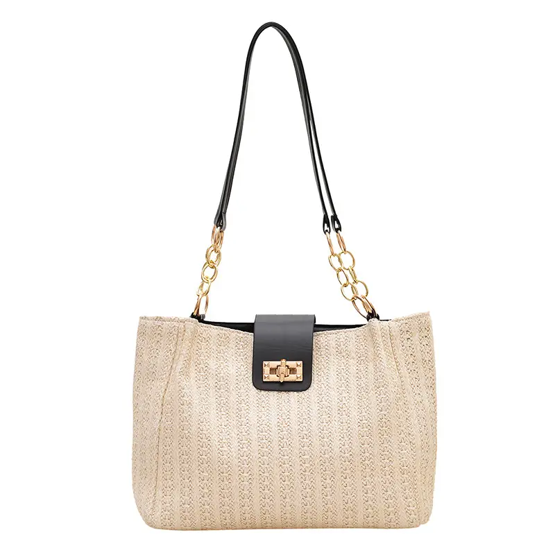 Women Cross-Brown Woven Shoulder Bag Large Capacity Beach Tote - Image 9