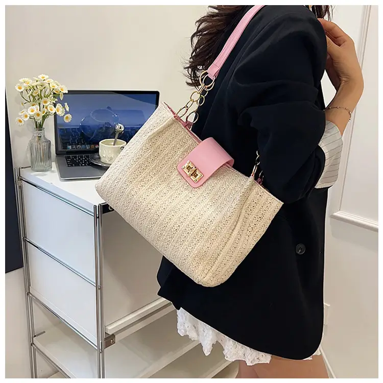 Women Cross-Brown Woven Shoulder Bag Large Capacity Beach Tote — feature 16