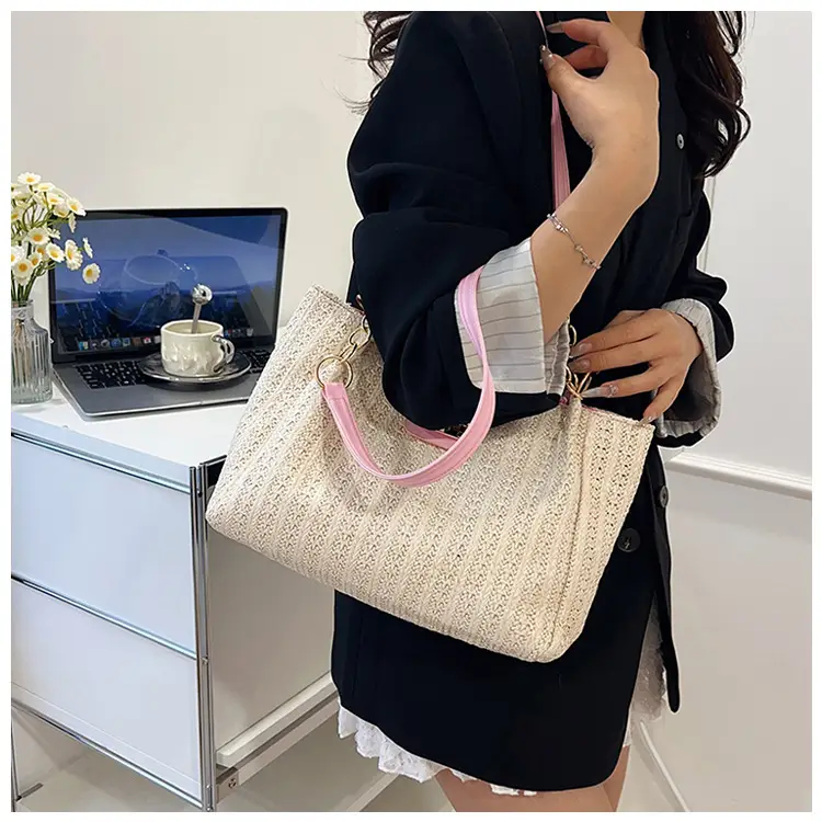 Women Cross-Brown Woven Shoulder Bag Large Capacity Beach Tote — feature 17