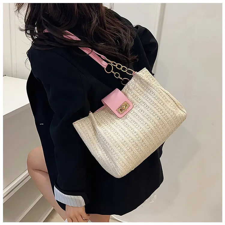 Women Cross-Brown Woven Shoulder Bag Large Capacity Beach Tote — feature 18