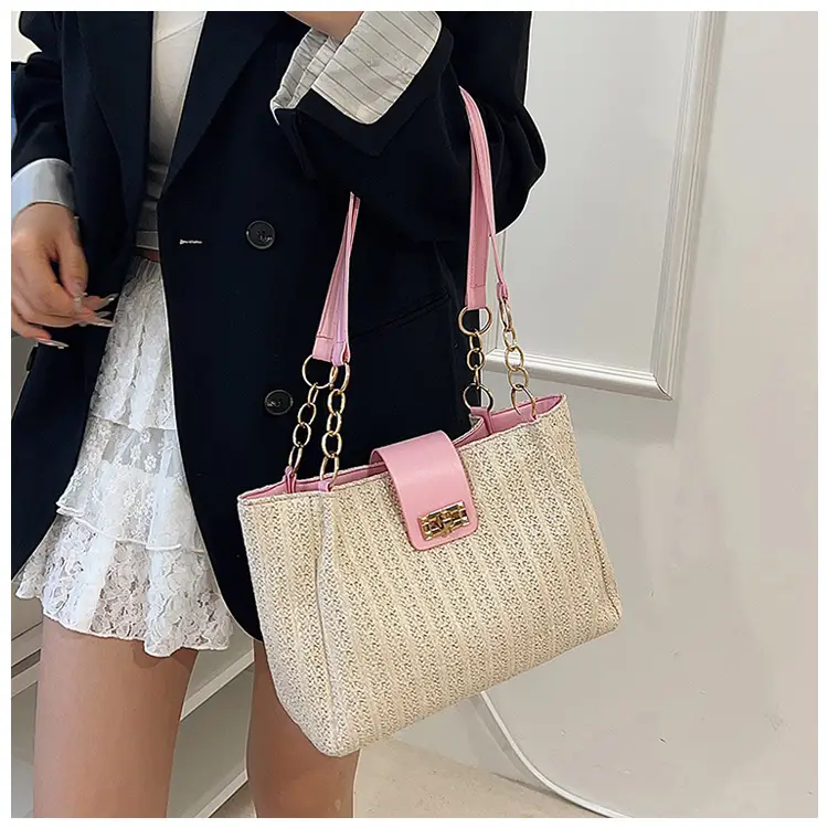 Women Cross-Brown Woven Shoulder Bag Large Capacity Beach Tote — feature 19