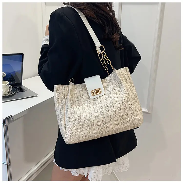 Women Cross-Brown Woven Shoulder Bag Large Capacity Beach Tote — feature 21