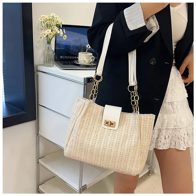 Women Cross-Brown Woven Shoulder Bag Large Capacity Beach Tote — feature 23