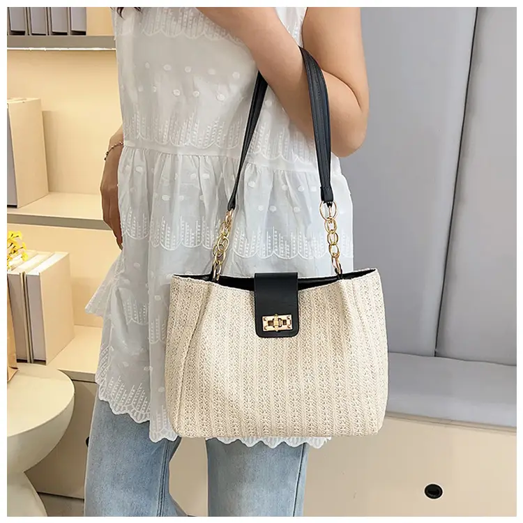 Women Cross-Brown Woven Shoulder Bag Large Capacity Beach Tote — feature 25