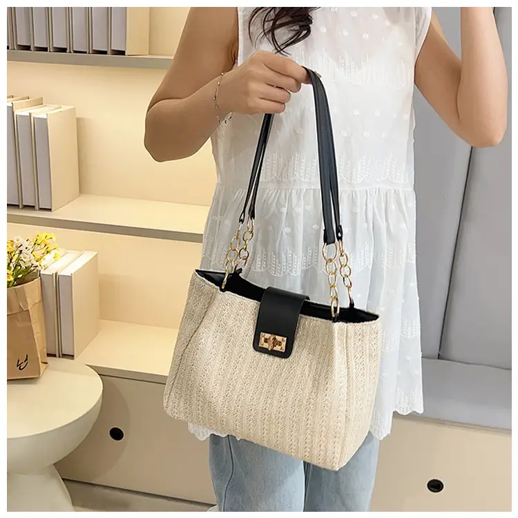 Women Cross-Brown Woven Shoulder Bag Large Capacity Beach Tote — feature 26
