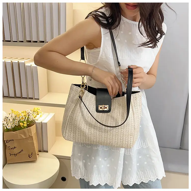 Women Cross-Brown Woven Shoulder Bag Large Capacity Beach Tote — feature 27
