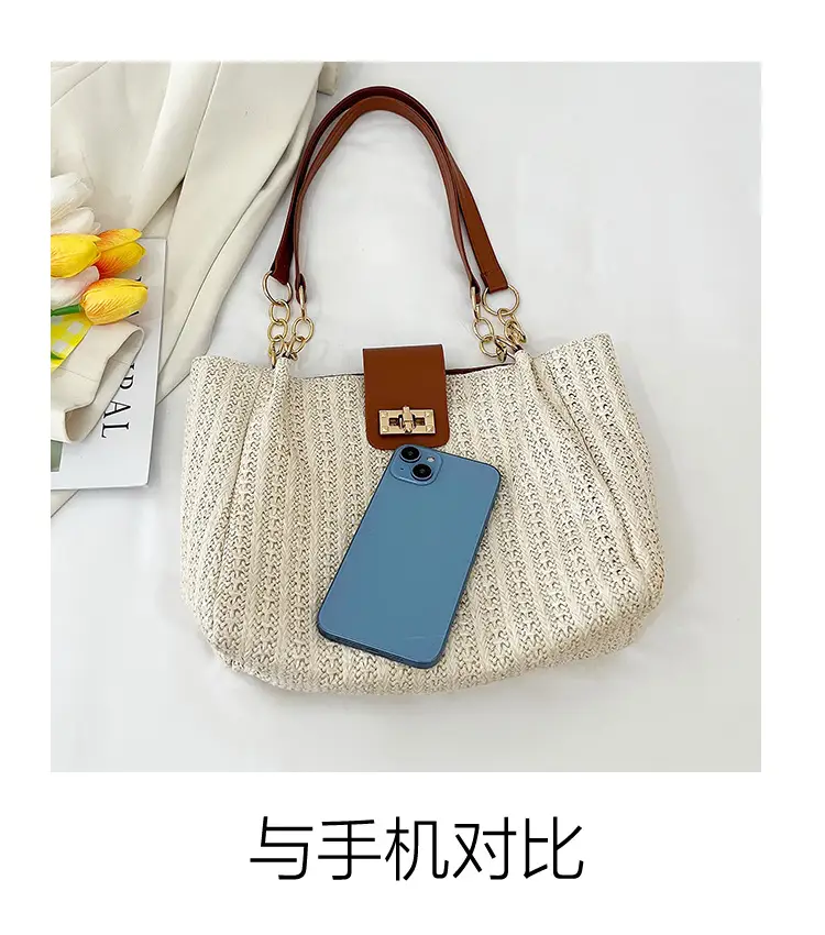 Women Cross-Brown Woven Shoulder Bag Large Capacity Beach Tote — feature 5