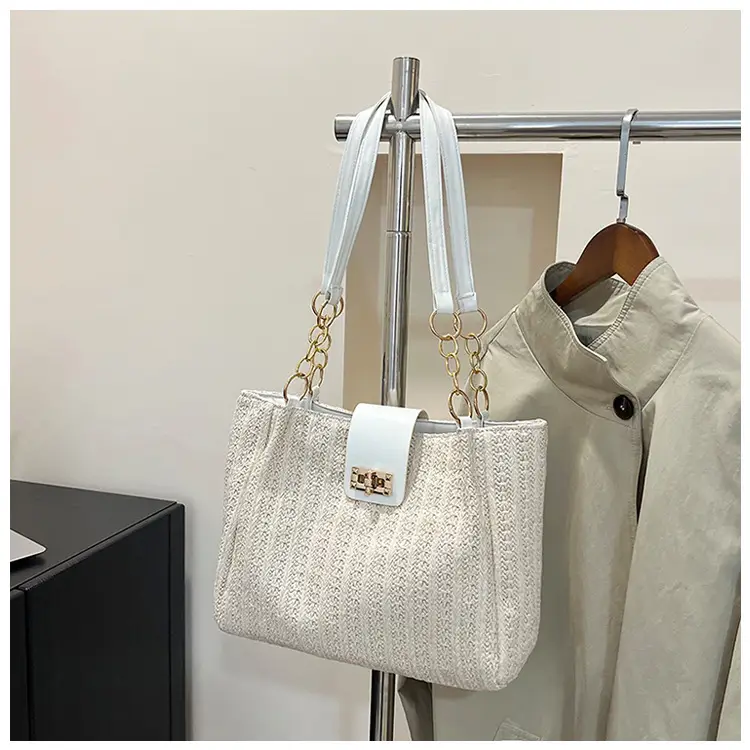Women Cross-Brown Woven Shoulder Bag Large Capacity Beach Tote - Image 3