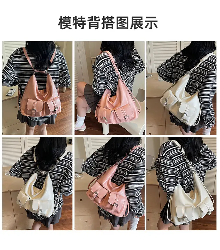 Women's Cream Leather Shoulder Tote Bag with Pearl Accents — feature 11