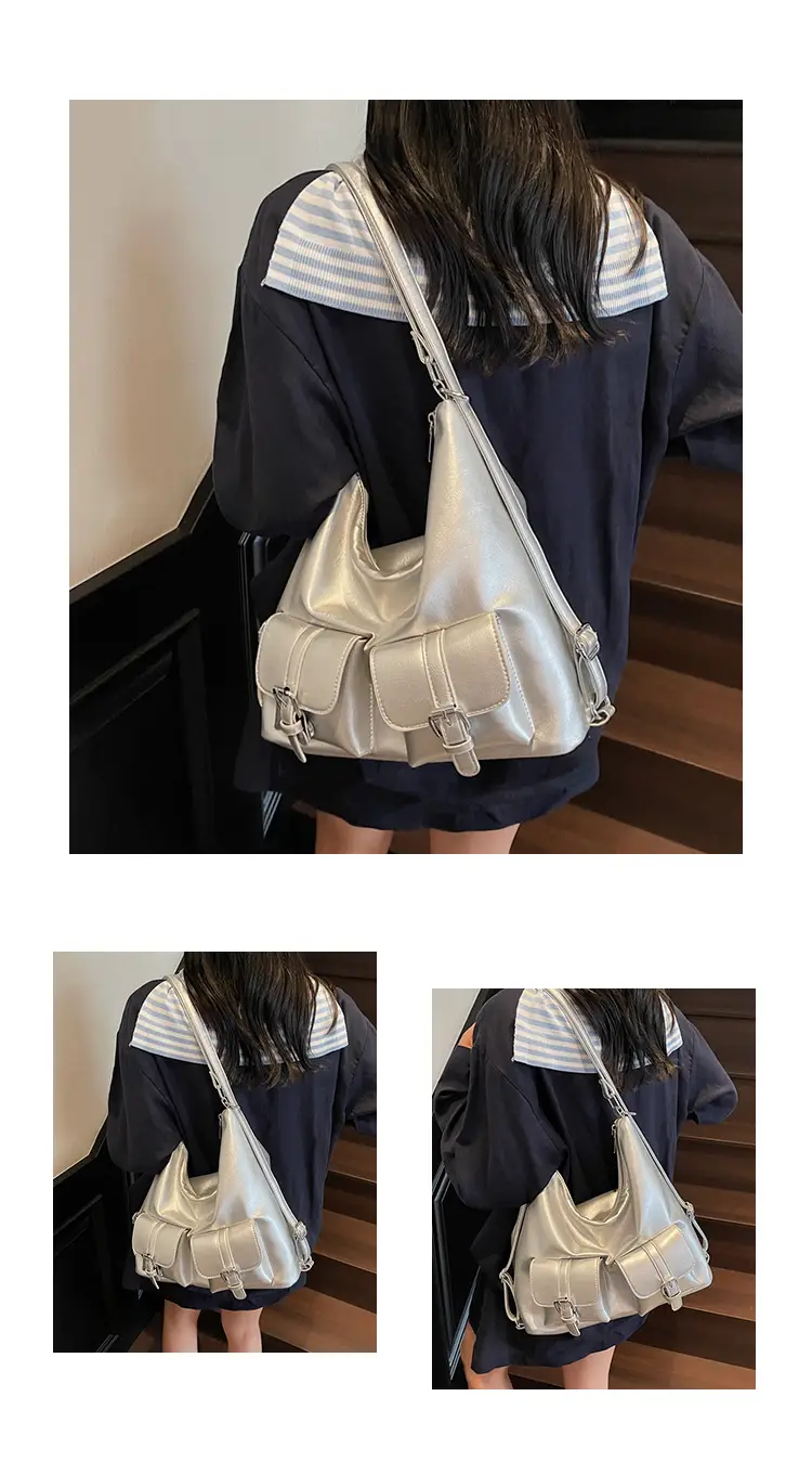 Women's Cream Leather Shoulder Tote Bag with Pearl Accents — feature 12