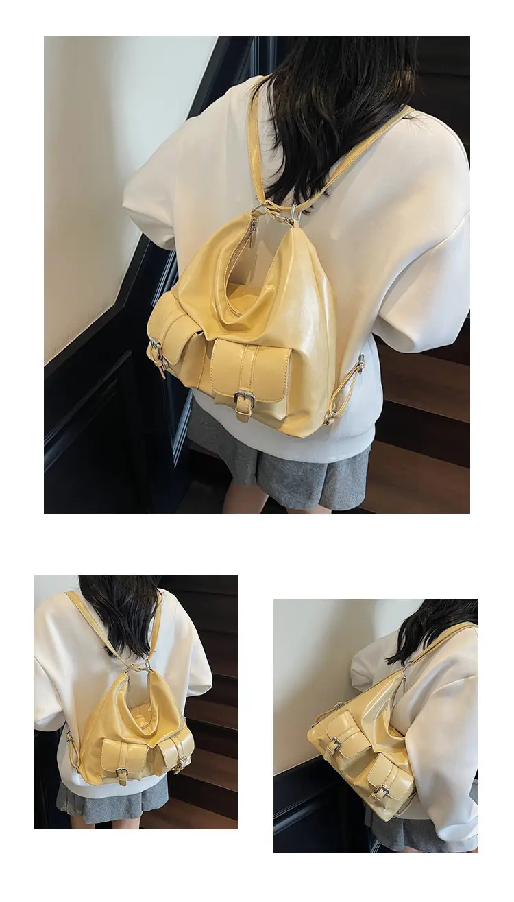 Women's Cream Leather Shoulder Tote Bag with Pearl Accents — feature 13