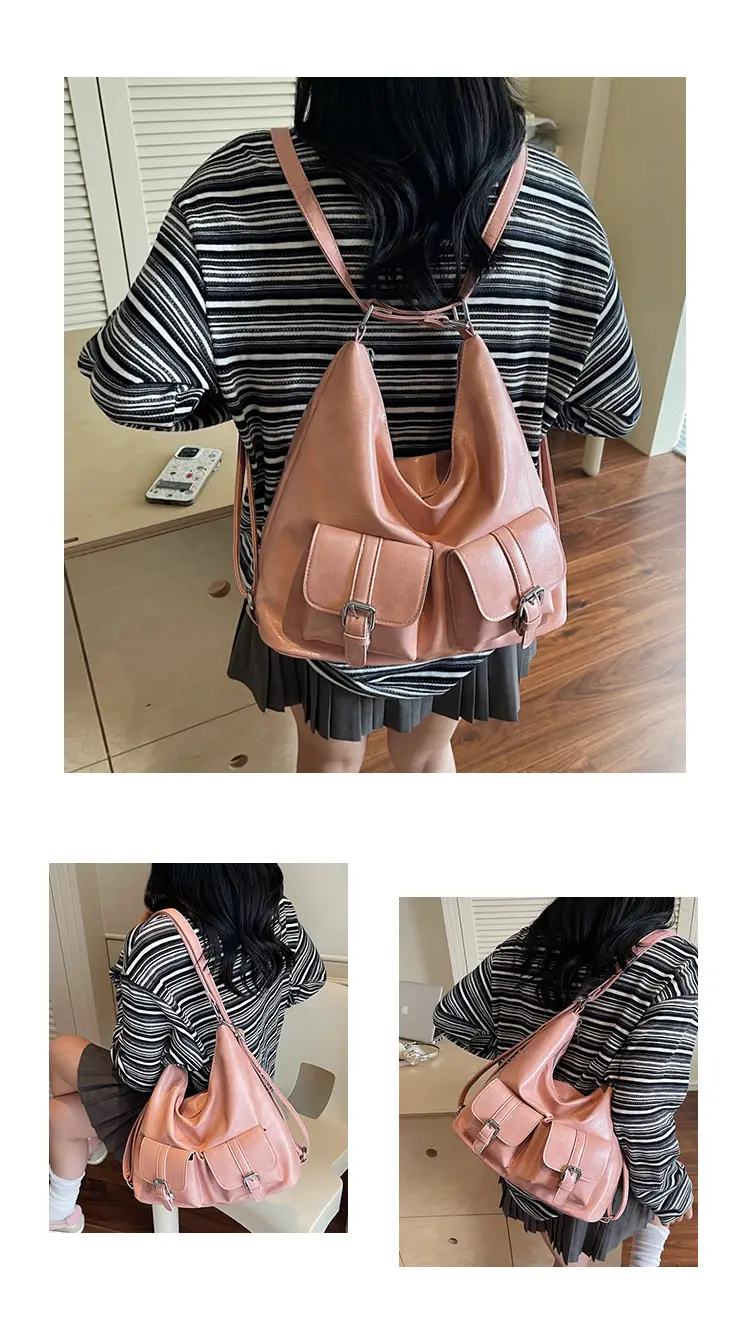 Women's Cream Leather Shoulder Tote Bag with Pearl Accents — feature 16