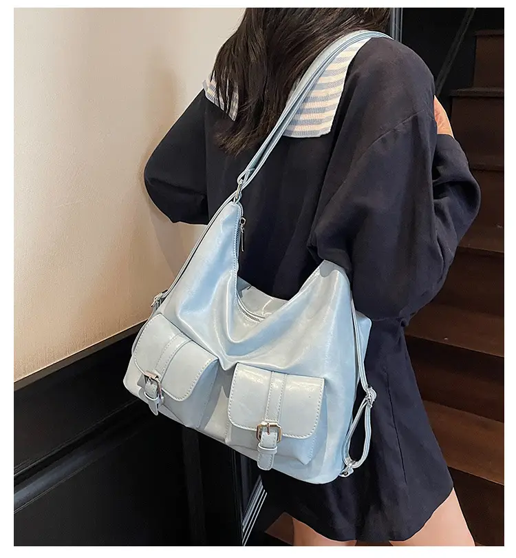 Women's Cream Leather Shoulder Tote Bag with Pearl Accents — feature 2