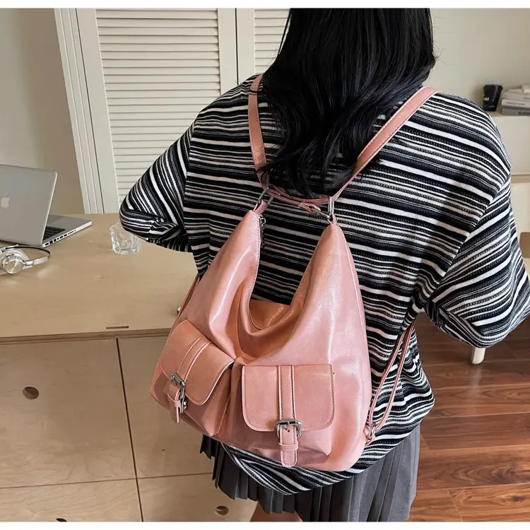 Women's Cream Leather Shoulder Tote Bag with Pearl Accents — feature 21