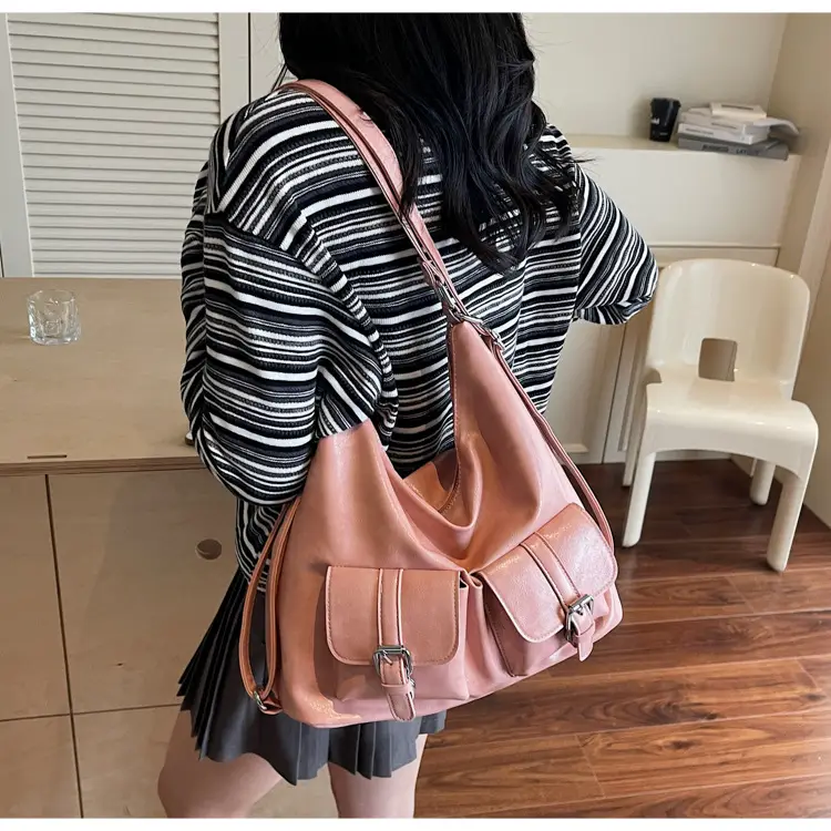 Women's Cream Leather Shoulder Tote Bag with Pearl Accents — feature 22