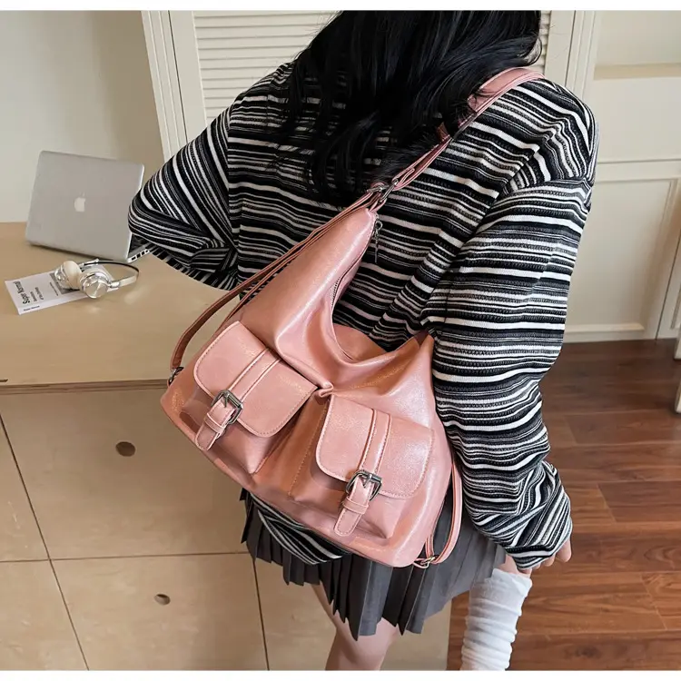 Women's Cream Leather Shoulder Tote Bag with Pearl Accents — feature 23