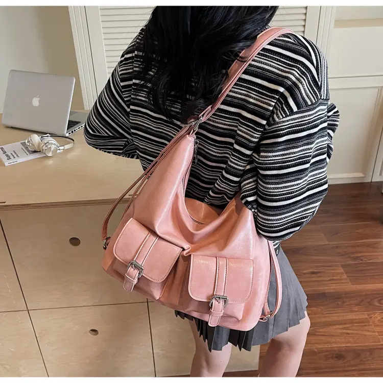 Women's Cream Leather Shoulder Tote Bag with Pearl Accents — feature 24