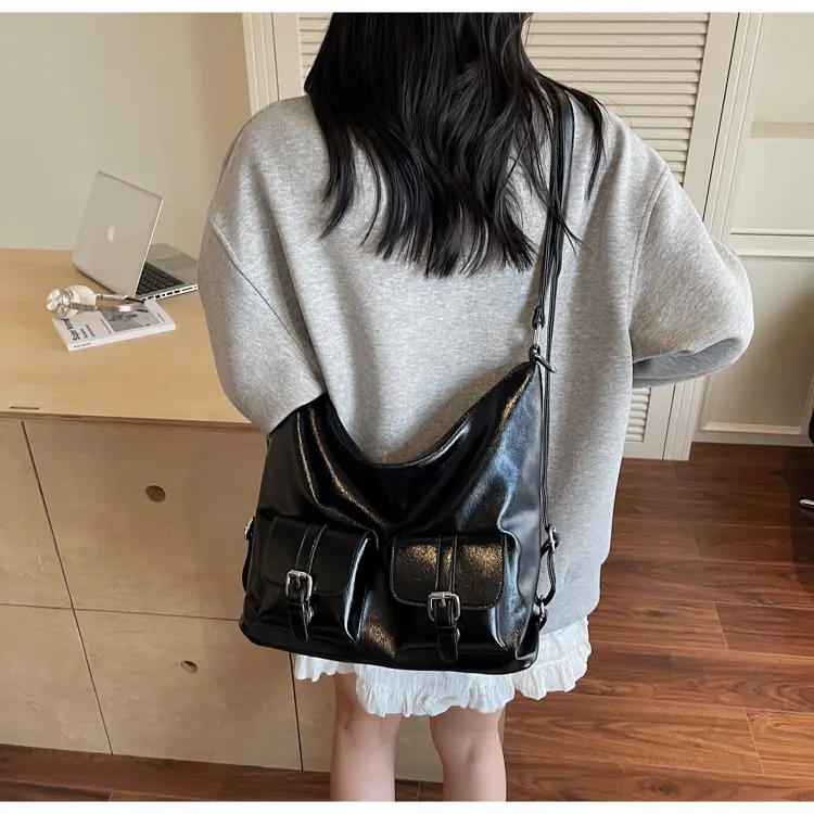 Women's Cream Leather Shoulder Tote Bag with Pearl Accents — feature 30