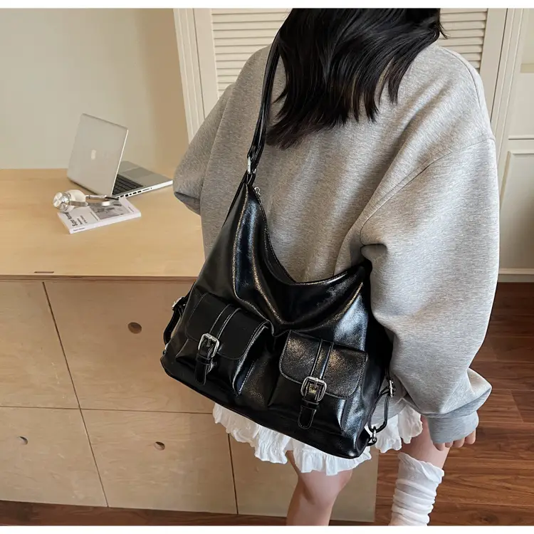 Women's Cream Leather Shoulder Tote Bag with Pearl Accents — feature 32