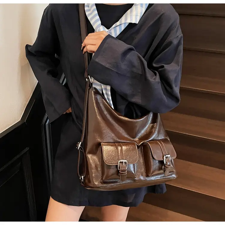 Women's Cream Leather Shoulder Tote Bag with Pearl Accents — feature 33