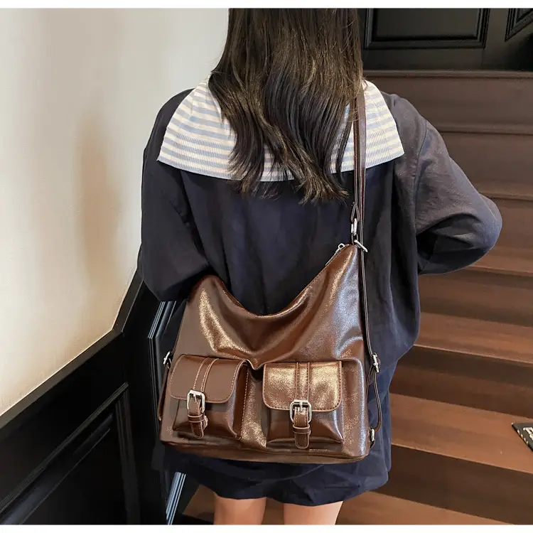 Women's Cream Leather Shoulder Tote Bag with Pearl Accents — feature 34