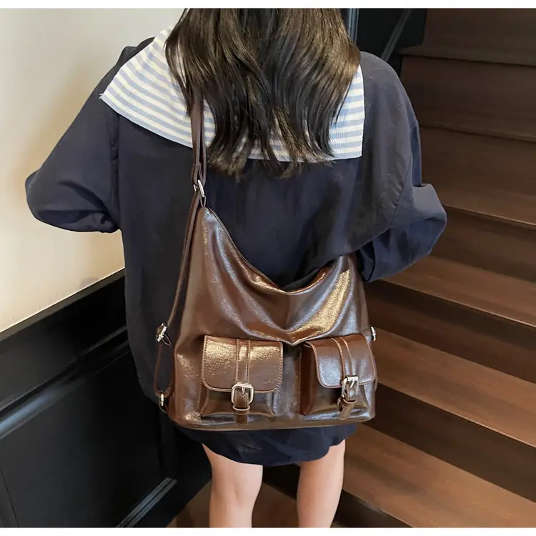 Women's Cream Leather Shoulder Tote Bag with Pearl Accents — feature 35