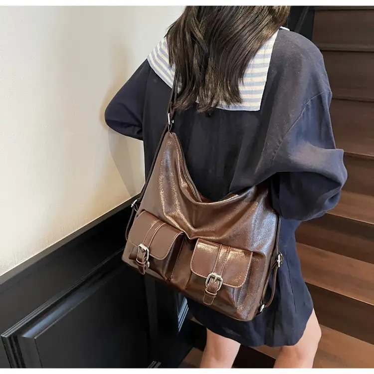 Women's Cream Leather Shoulder Tote Bag with Pearl Accents — feature 36