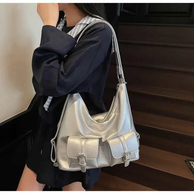 Women's Cream Leather Shoulder Tote Bag with Pearl Accents — feature 37