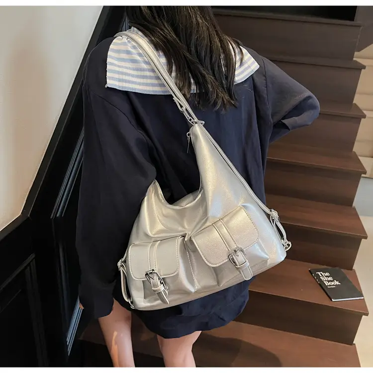 Women's Cream Leather Shoulder Tote Bag with Pearl Accents — feature 38