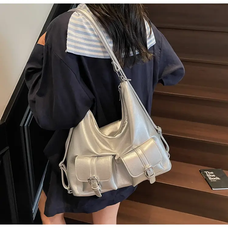 Women's Cream Leather Shoulder Tote Bag with Pearl Accents — feature 39