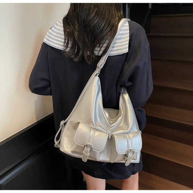 Women's Cream Leather Shoulder Tote Bag with Pearl Accents — feature 40