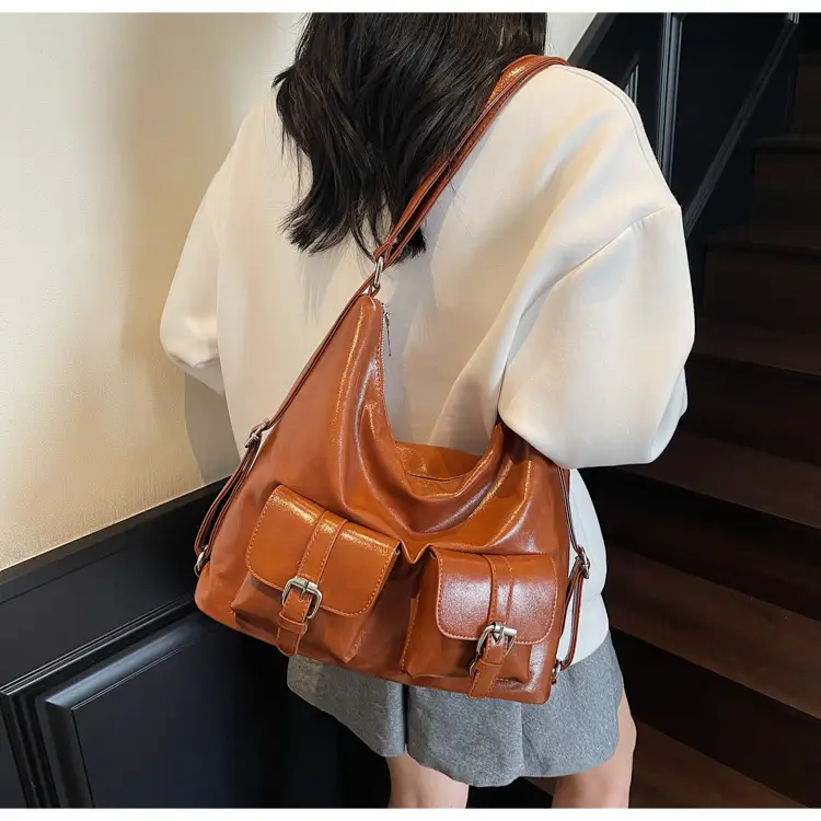 Women's Cream Leather Shoulder Tote Bag with Pearl Accents — feature 45