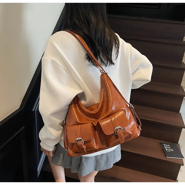 Women's Cream Leather Shoulder Tote Bag with Pearl Accents — feature 46