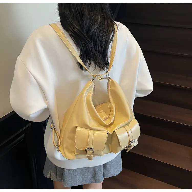 Women's Cream Leather Shoulder Tote Bag with Pearl Accents — feature 47