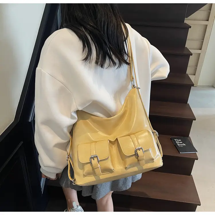Women's Cream Leather Shoulder Tote Bag with Pearl Accents — feature 49