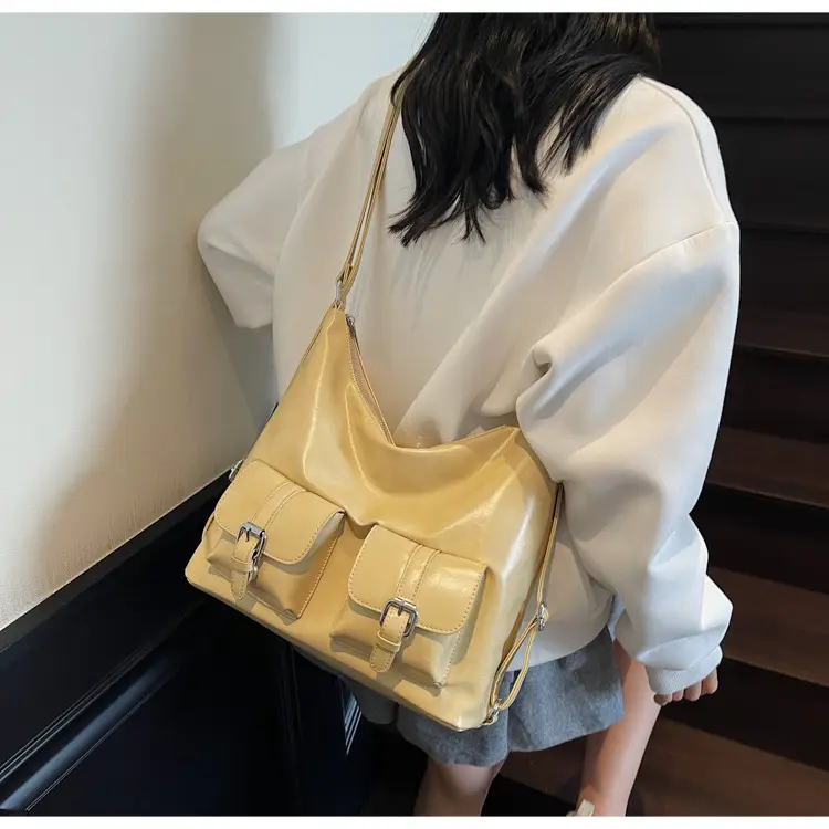 Women's Cream Leather Shoulder Tote Bag with Pearl Accents — feature 50
