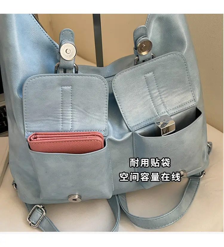Women's Cream Leather Shoulder Tote Bag with Pearl Accents — feature 9
