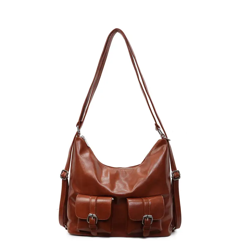Women's Cream Leather Shoulder Tote Bag with Pearl Accents - Image 4