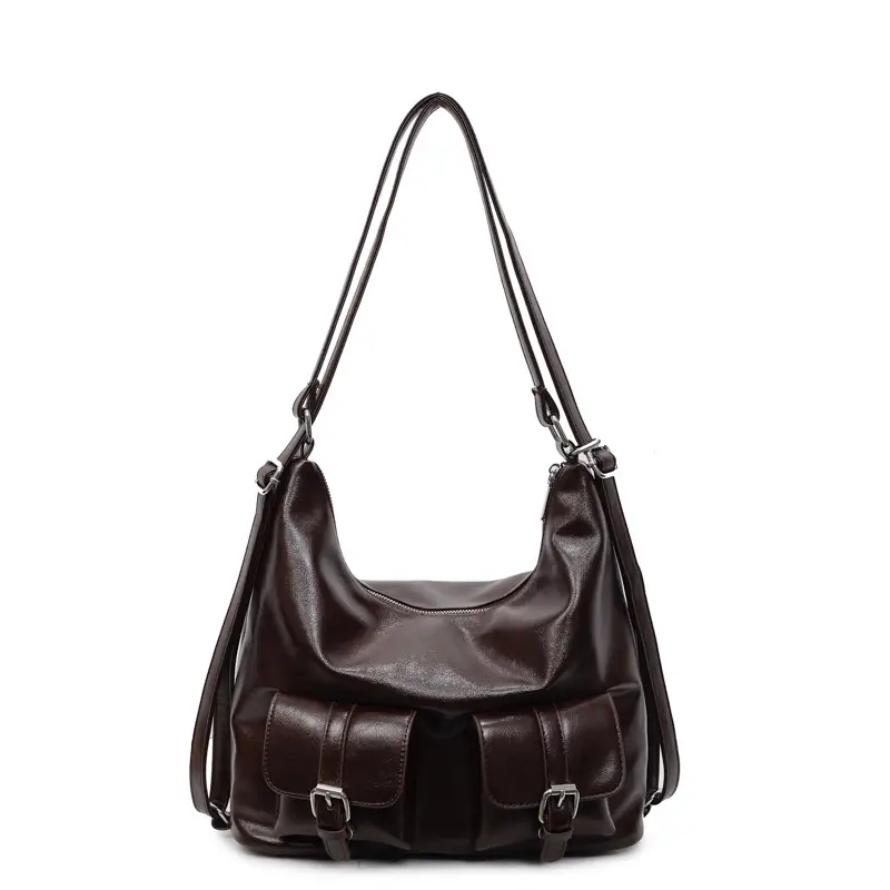Women's Cream Leather Shoulder Tote Bag with Pearl Accents - Image 5