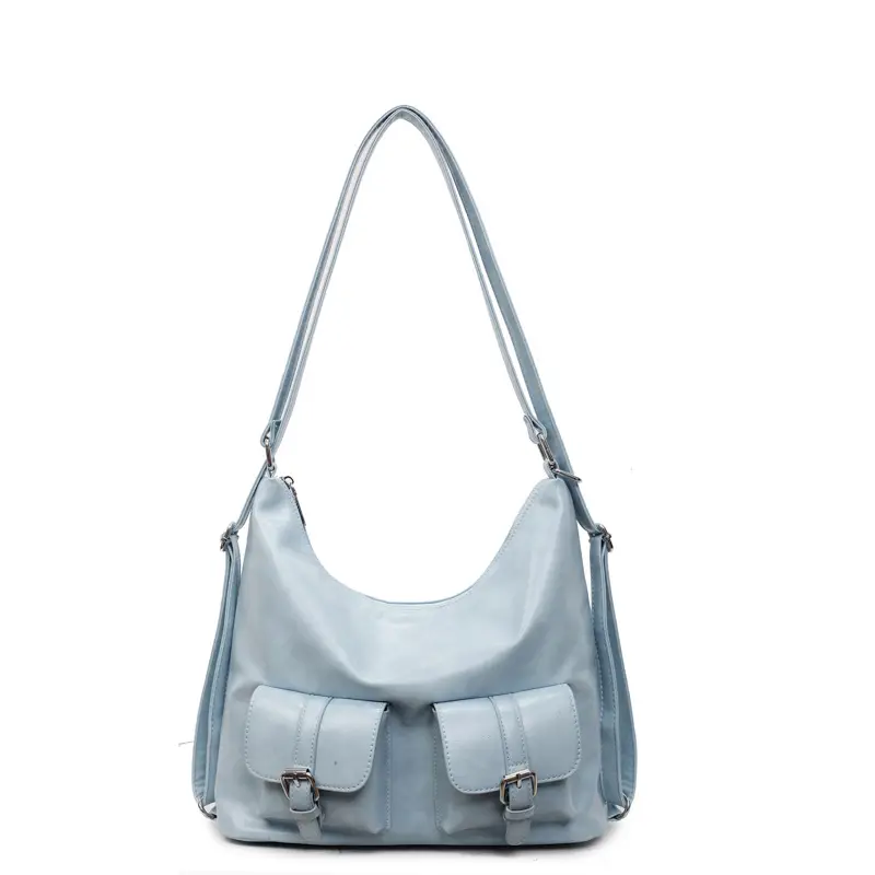 Women's Cream Leather Shoulder Tote Bag with Pearl Accents - Image 7