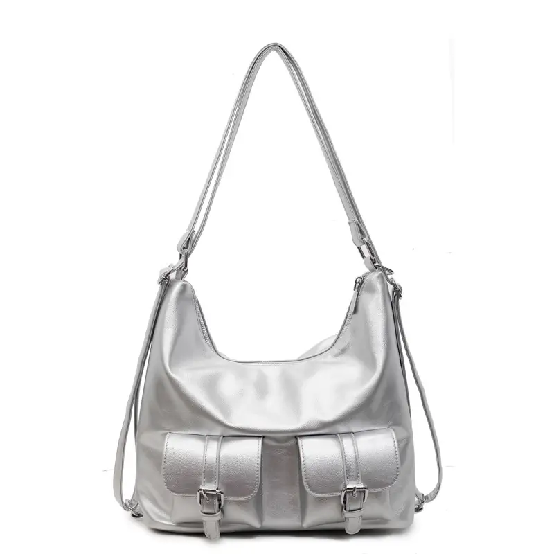 Women's Cream Leather Shoulder Tote Bag with Pearl Accents - Image 8