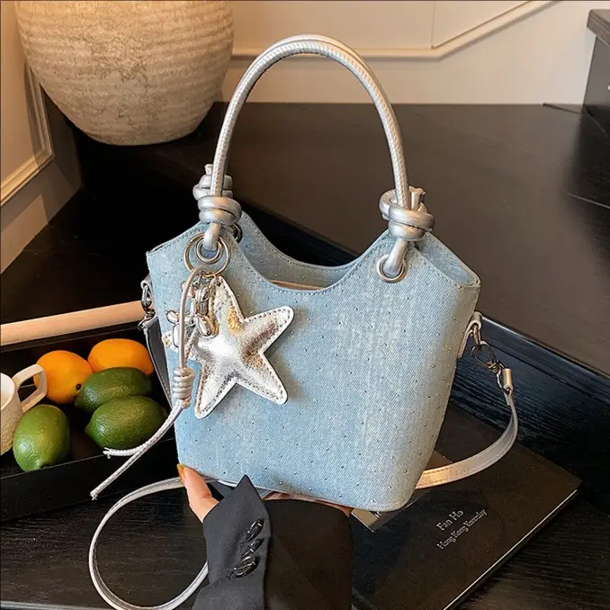 Blue Starry Handbag for Women with Adjustable Strap - Image 4